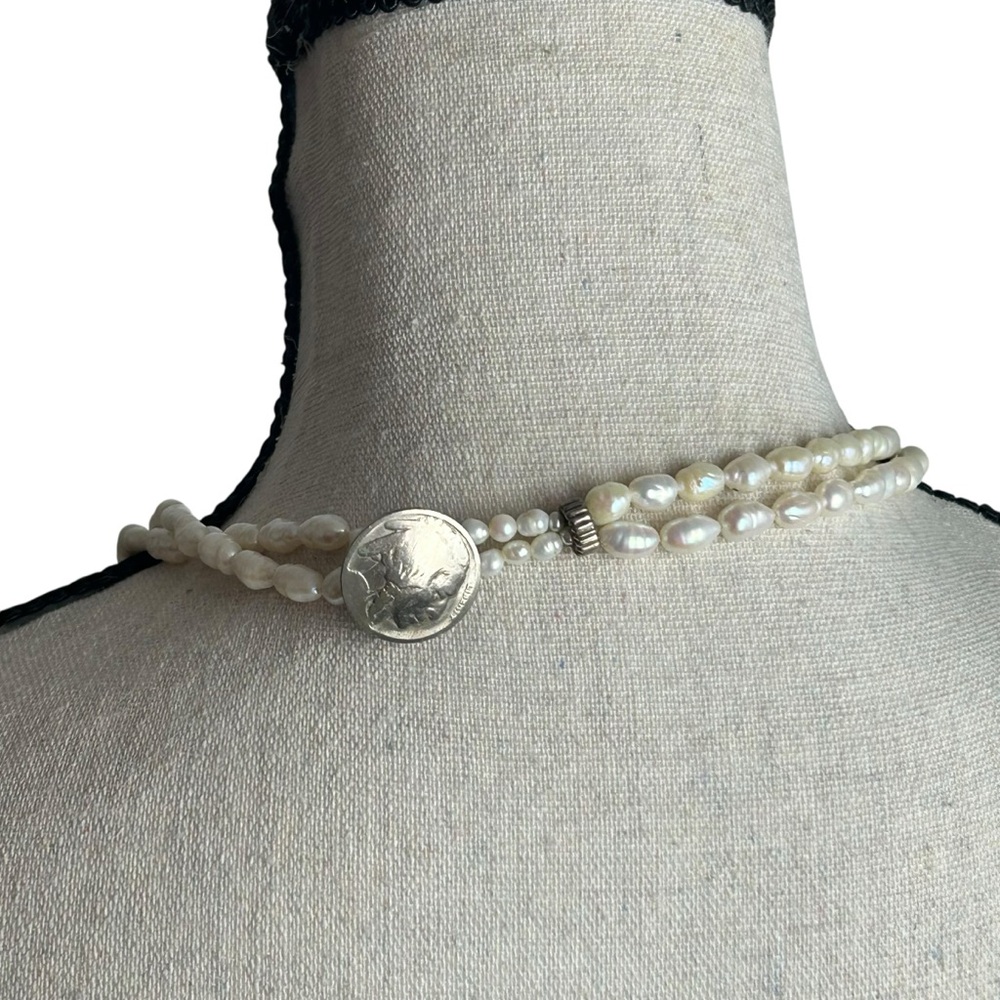 Handmade Sterling Silver Cross Pendant Necklace w/ Freshwater Pearls - Picture 5 of 5